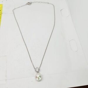 MAJORICA High Luster Faux Pearl Sterling Silver 925 & CZ Pendant Chain Necklace